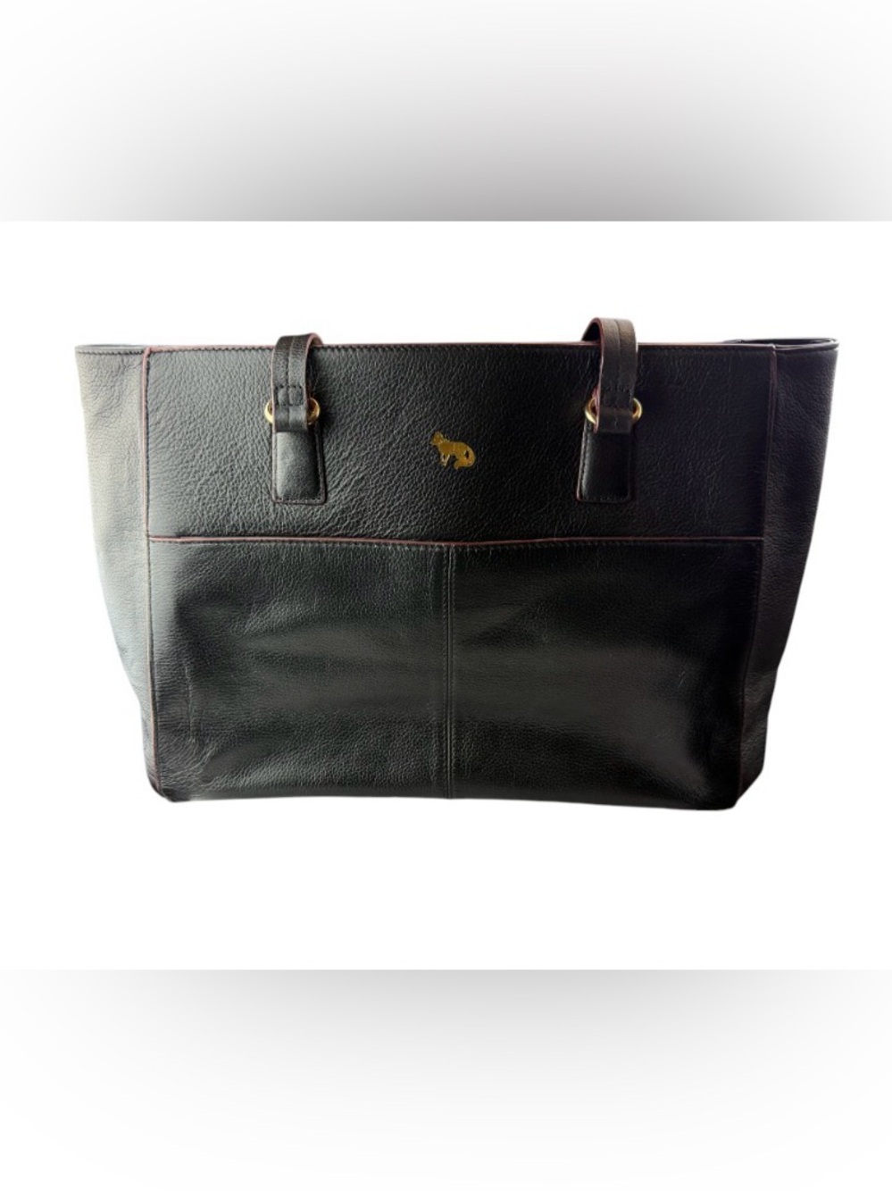 Black Leather Tote Bag with Gold Accent